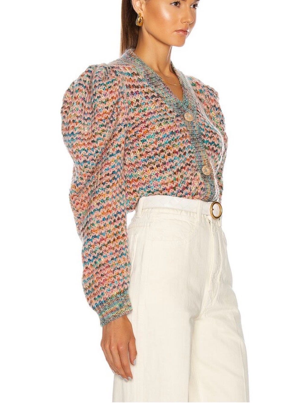 Ulla Johnson Fiora Rainbow Puff Sleeve Mohair Wool Cardigan Sweater M - Picture 5 of 16